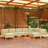 vidaXL Set mobilier grădină cu perne crem, 9 piese, lemn masiv de pin 3096707