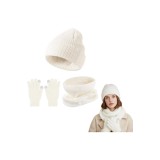 Set de iarnă Liebesblume pentru femei, 3 piese, bej &ndash; căciulă, eșarfă și mănuși cu ecran tactil