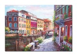 Cumpara ieftin Tablou pictat manual living, La Venetia, stilizat, 100x70cm ulei pe panza in cutit efect 3D, Valentin Pop