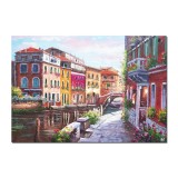 Tablou pictat manual living, La Venetia, stilizat, 100x70cm ulei pe panza in cutit efect 3D, Valentin Pop