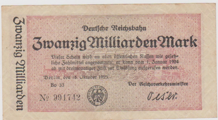 3 ZWANZIG MILLIARDEN MARK GERMANIA 18 OCTOMBRIE 1923 /UNC