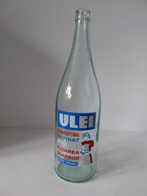 Sticla veche Ulei anii 1962 Romania, 1 litru, eticheta imprimata pe sticla foto