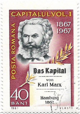 100 de ani de la aparitia lucrarii &amp;quot;Capitalul&amp;quot; de Karl Marx, 1967 - obliterat foto