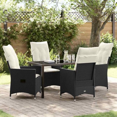 vidaXL Set de masă pentru grădină cu pernă 5 pcs Negru Rattan poli 3379536 foto