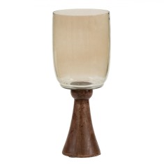 Vază Decorativă Sticlă, 12.5x32cm, Picior Lemn, Bronz Smoked