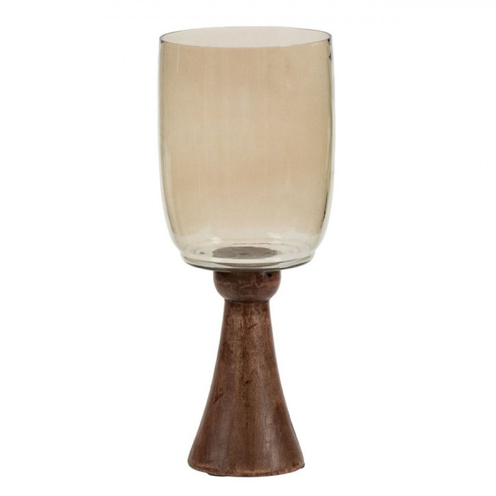 Vază Decorativă Sticlă, 12.5x32cm, Picior Lemn, Bronz Smoked