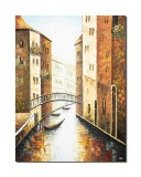 Cumpara ieftin Tablou canal cu barci in Venetia pictat manual 120x90cm ulei pe panza in cutit efect 3D, gata de agatat pe perete