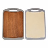 Tocator cu doua fete din lemn de bambus si plastic, 27x39x1.8cm, cu maner si canal colectare lichide