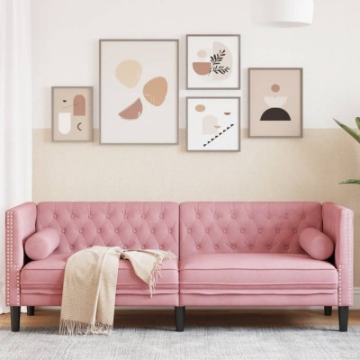 Gossi canapea chesterfield cu pernute/3 locuri, roz, catifea foto