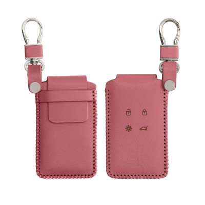 Husa Cheie Auto Kwmobile pentru Renault 4 Butoane - Smart Key, Roz inchis, Piele naturala, KWM000018SC004C foto