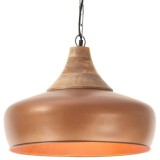 Cumpara ieftin Lampă suspendată industrială arămiu 35 cm, lemn masiv&amp;fier E27