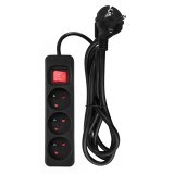 Prelungitor electric cu 3 prize, 1,5 m, 3x1,5 mm&sup2;, negru, cu ON/OFF