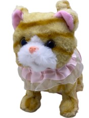 Jucarie interactiva pisica portocalie care te imita, merge, da din coada, topaie