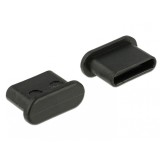 Protectie impotriva prafului pentru conector USB-C mama Negru set 10 buc, Delock 64014