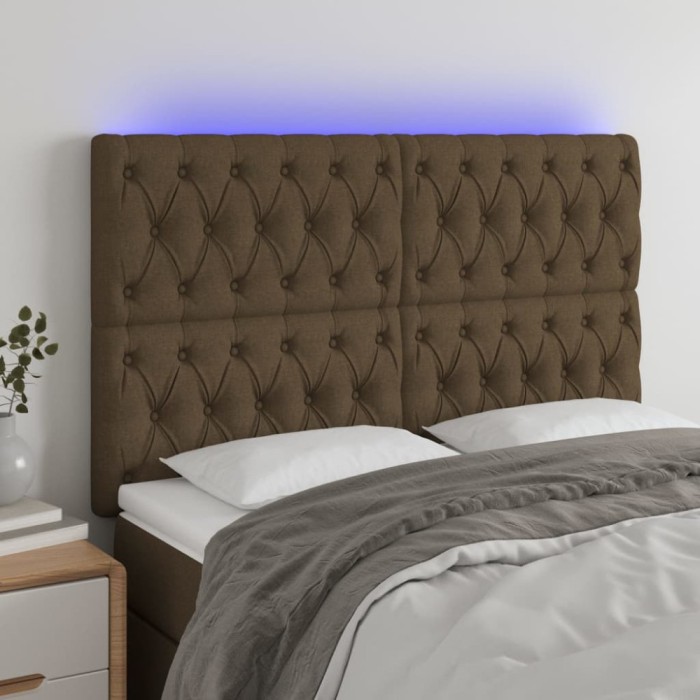vidaXL Tăblie de pat cu LED, maro &icirc;nchis, 160x7x118/128 cm, textil 3122769