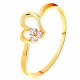 Inel din aur galben de 14K - contur inimă asimetrică, zirconii transparente - Marime inel: 62