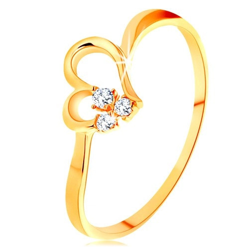 Inel din aur galben de 14K - contur inimă asimetrică, zirconii transparente - Marime inel: 52