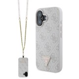 Husa iPhone 16 Guess Leather Metal Logo Strass Crossbody, roz, GUHCP16SP4TDSCPP
