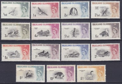 DB1 Fauna Pasari 1960 Ins. Falkland 15 v. MNH val. 2 Sh urma f discreta sarniera foto
