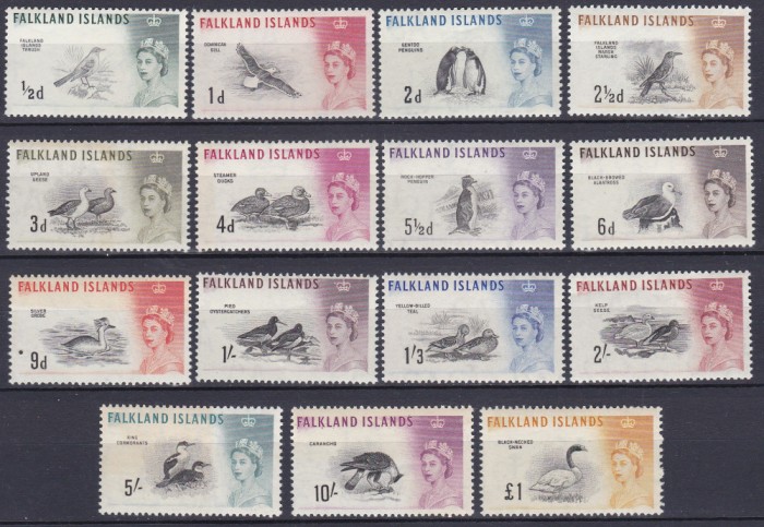 DB1 Fauna Pasari 1960 Ins. Falkland 15 v. MNH val. 2 Sh urma f discreta sarniera