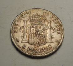 Spania 5 Pesetas 1885 Piesa Frumoasa foto