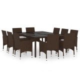 Set mobilier de gradina, 11 piese, maro, poliratan