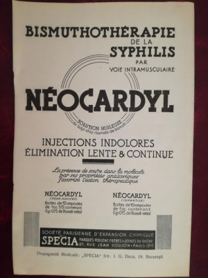 1937, Reclama Neocardyl, propaganda medicala intebelica, tratament sifilis foto