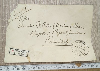 PLIC TIMBRAT REGELE CAROL -DEST COL.BRAESCU INSP JANDARMI DIN CERNAUTI 1934 foto