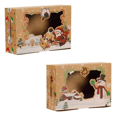 Cutii Dulciuri Crăciun, Kraft, Model cu Imagine și Fereastră, Dimensiuni 22x15x7cm, Set 2 Bucăți foto