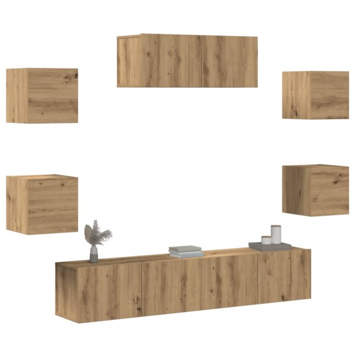 vidaXL Set dulap TV 7 piese Stejar Artisan montat pe perete