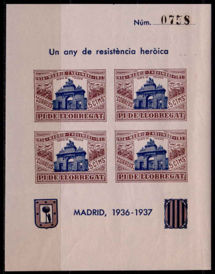 Catalonia 1937 colita-Spania razboiul civil,em. locala Porta Toledo maro/ver,MNH foto