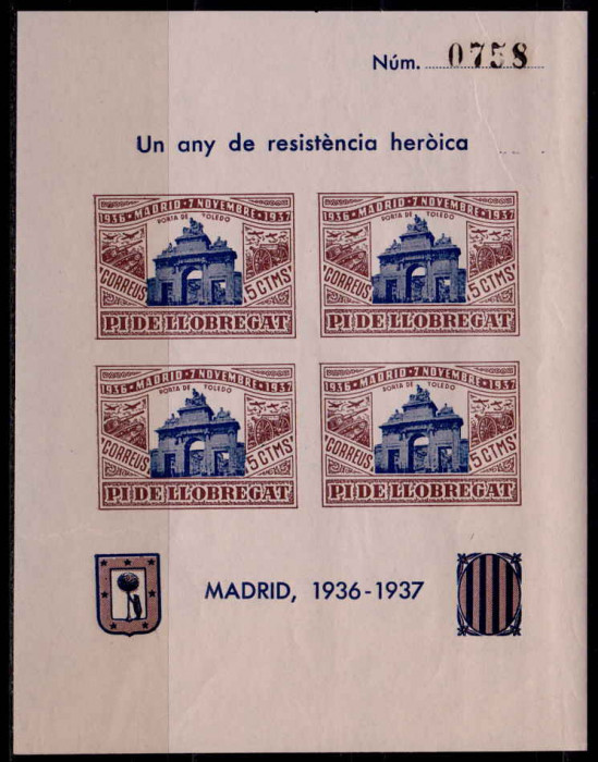 Catalonia 1937 colita-Spania razboiul civil,em. locala Porta Toledo maro/ver,MNH