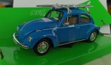 Macheta VW Beetle (Kafer) cu surf (Broscuta) albastru - Welly 1/24 Volkswagen, 1:24