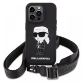 Karl Lagerfeld Husa Liquid Silicone Crossbody Ikonik iPhone 15 Pro Max Negru