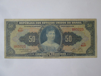 Rara! Brazilia 50 Cruzeiros 1956 bancnota din imagini foto