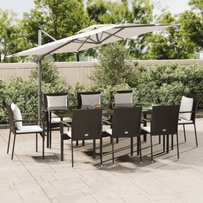 vidaXL Set mobilier de grădină cu perne, 9 piese, negru, poliratan foto
