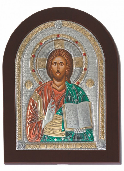 Icoana Iisus Hristos pe Foita Argint 925 Auriu 7x10cm COD: 1493