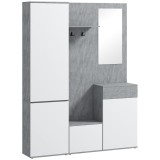 HOMCOM Mobilier 4 &icirc;n 1 cu Oglindă, Cuiere și Rafturi Interioare Reglabile, Mobilier Multifuncțional, 145x29x184 cm, Gri | Aosom Romania