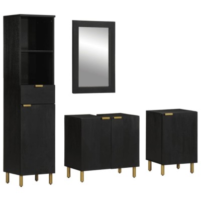 Set mobilier de baie, 4 piese, negru, lemn prelucrat foto