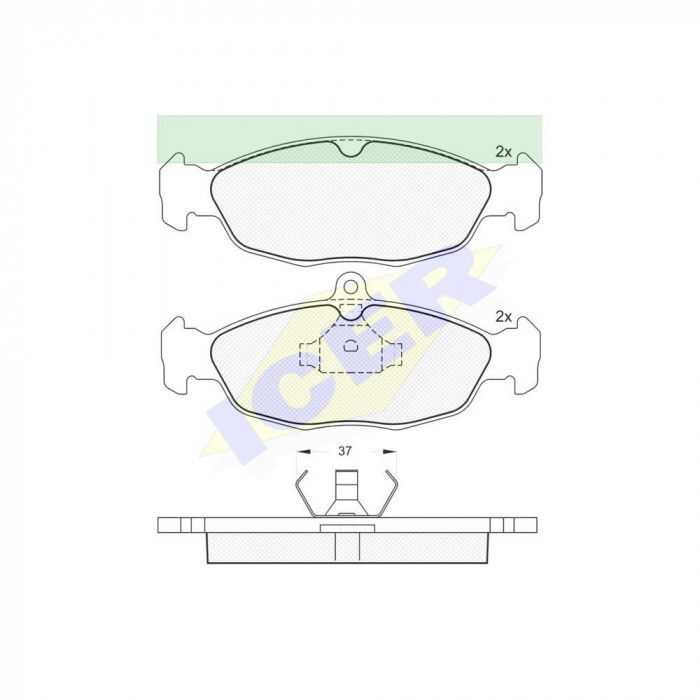 Set placute frana Icer 180858 Daewoo Cielo, 02.1995-08.1997, Lanos, Nexia; Jaguar XJ; Opel Vectra A, Corsa B, Astra F; Tigra, Corsa A; Kadett;