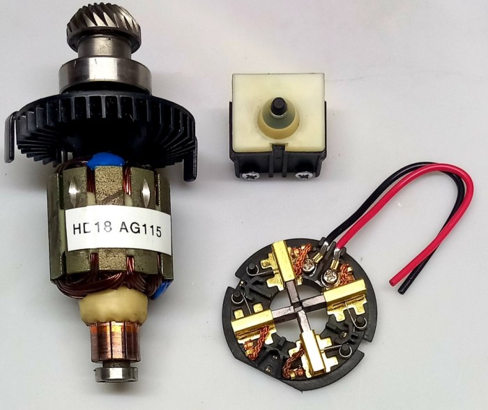 Rotor, platou perii (cărbuni), &icirc;ntrerupător polizor unghiular (flex) Milwaukee HD18 AG115