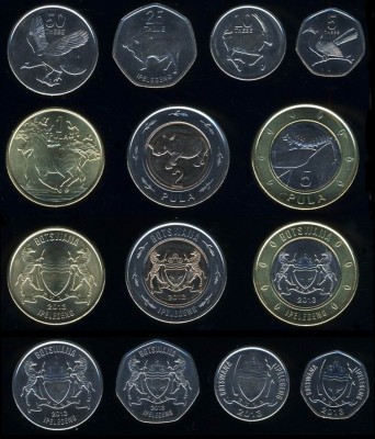 BOTSWANA SET COMPLET DE MONEDE 5+10+25+50 Thebe +1+2+5 Pula 2013 UNC foto