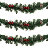 Ghirlandă Crăciun, Model Verde Berries Conuri, Lungime 2.7m, Lățime 26cm, Material Plastic, Oem