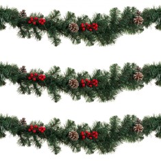 Ghirlandă Crăciun, Model Verde Berries Conuri, Lungime 2.7m, Lățime 26cm, Material Plastic