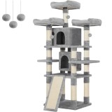 FEANDREA Ansamblu de joaca pentru pisici, tip copac, cu 3 culcusuri si 2 ascunzatoare, 61x49x170cm, gri deschis Household NewTrend