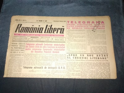 ZIARUL ROMANIA LIBERA 27 MARTIE 1949 foto