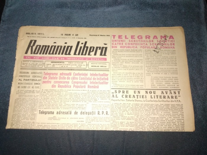 ZIARUL ROMANIA LIBERA 27 MARTIE 1949
