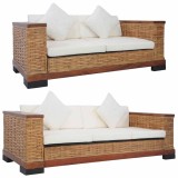 vidaXL Set canapele cu perne, 2 piese, maro, ratan natural