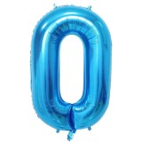 Balon din folie metalizata, flippy, figurina cifra, tema aniversare 80 cm, ambalaj individual, pai inclus, umflare cu aer sau heliu, albastru, cifra 0