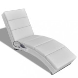 Sezlong Masaj Alb Piele Ecologica, 8 Puncte, Incalzire, Telecomanda, 5 Moduri, 51x155x73 cm